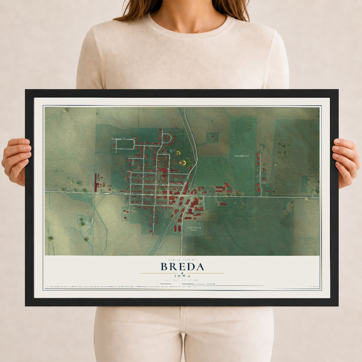 Map of Breda, Iowa, 12 x 18 inch print in a black wood frame