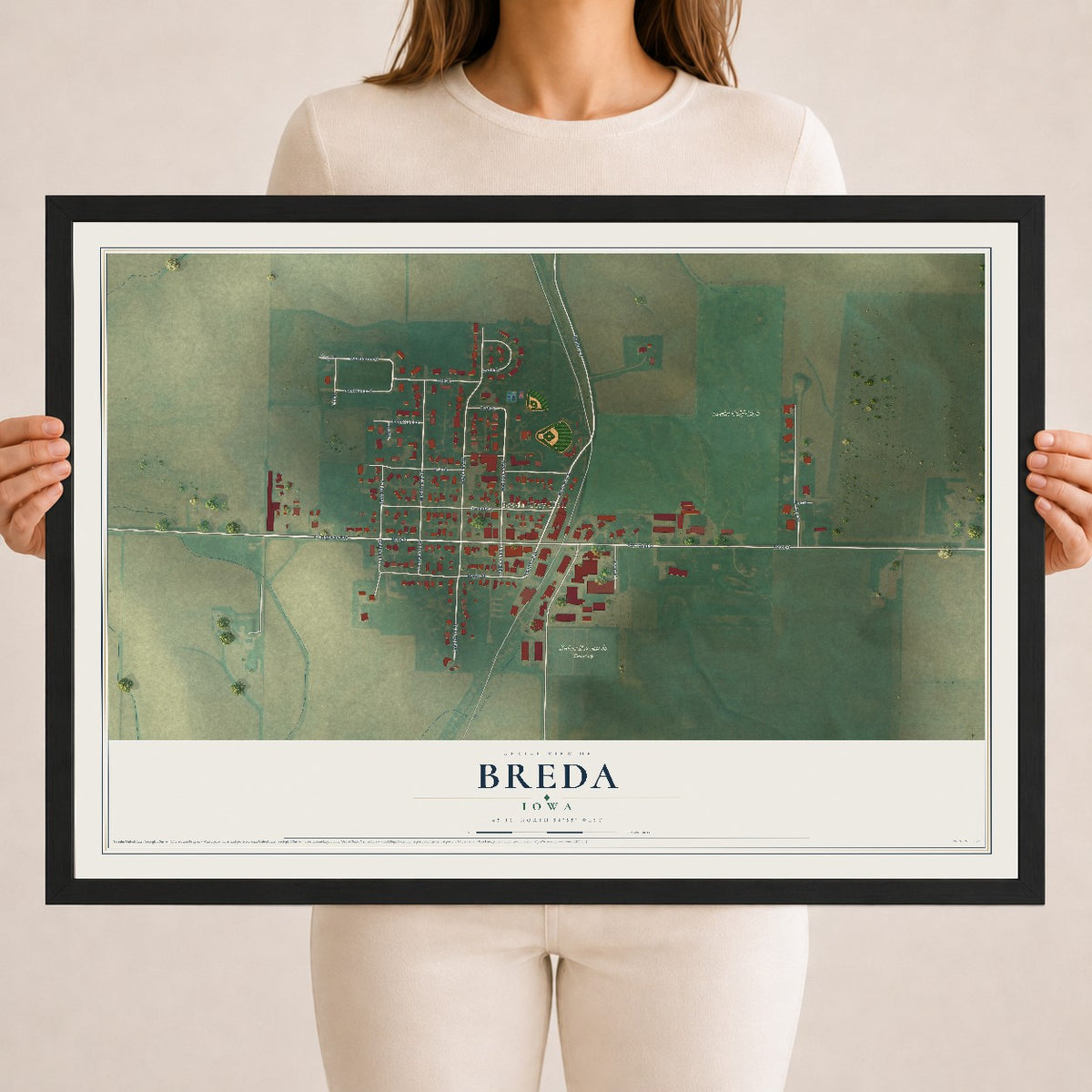 Map of Breda, Iowa, 18 x 24 inch print in a black wood frame