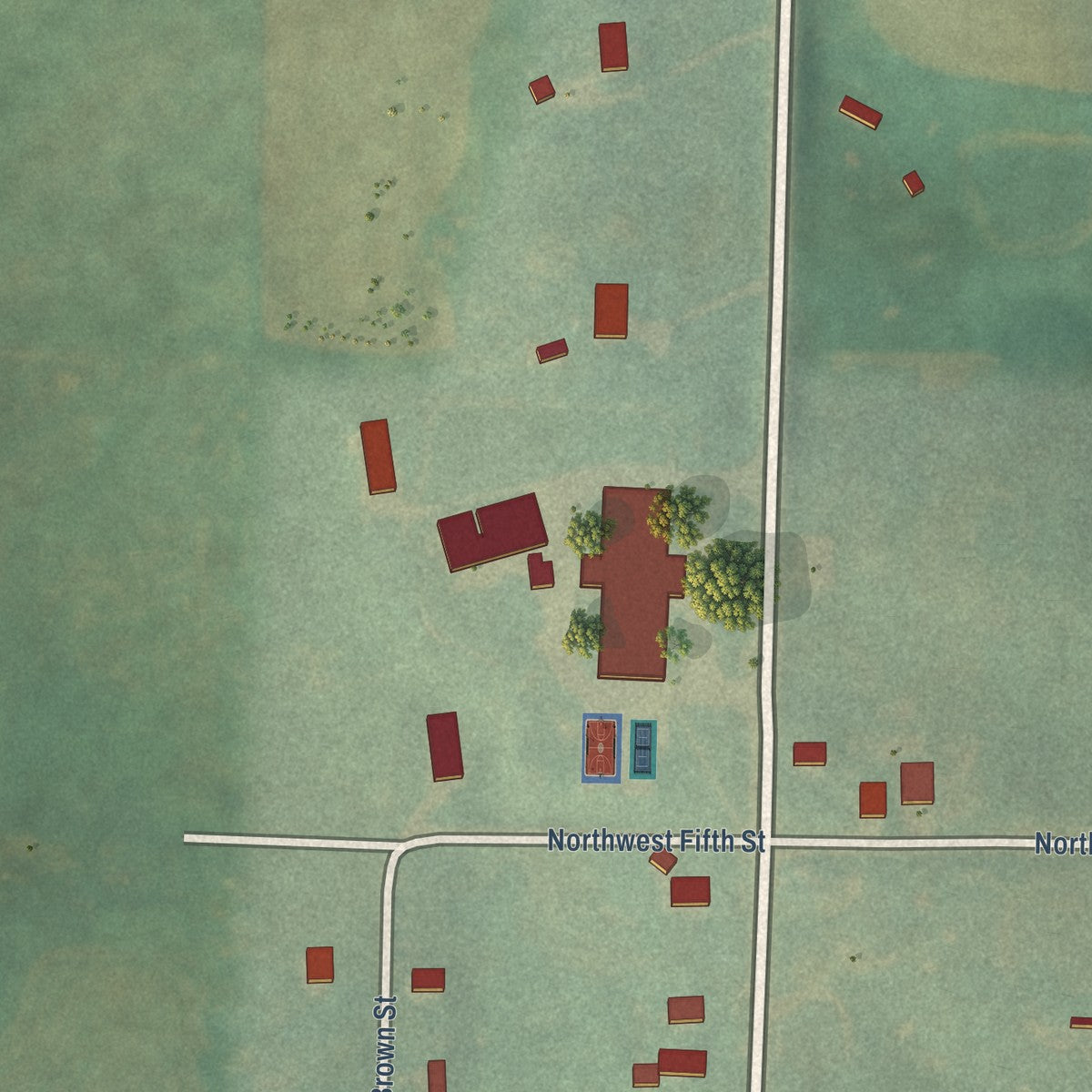Second close-up of the map of Bridgewater, Iowa print showing more streets and buildings