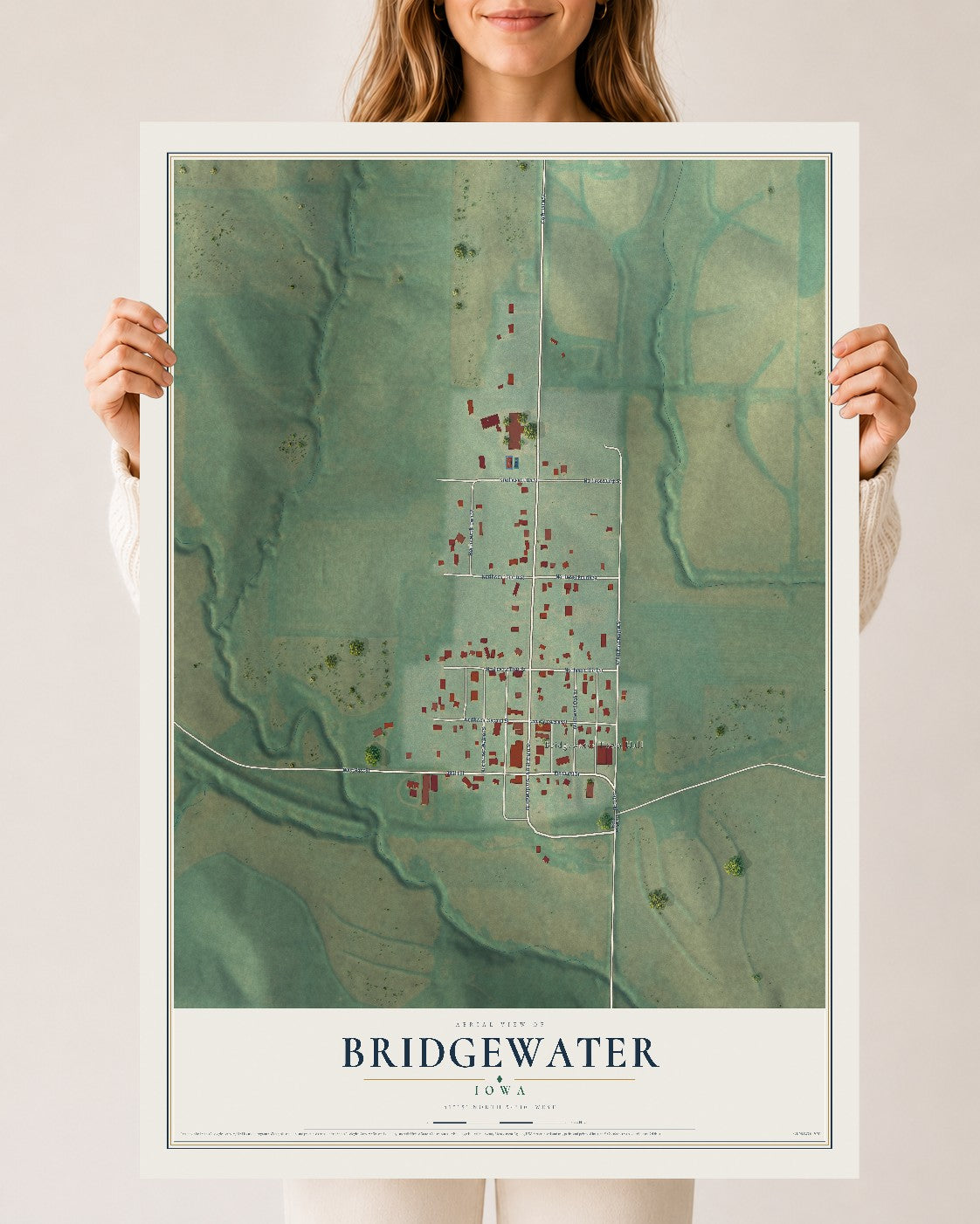 Map of Bridgewater, Iowa, 24 x 36 inch unframed archival matte print