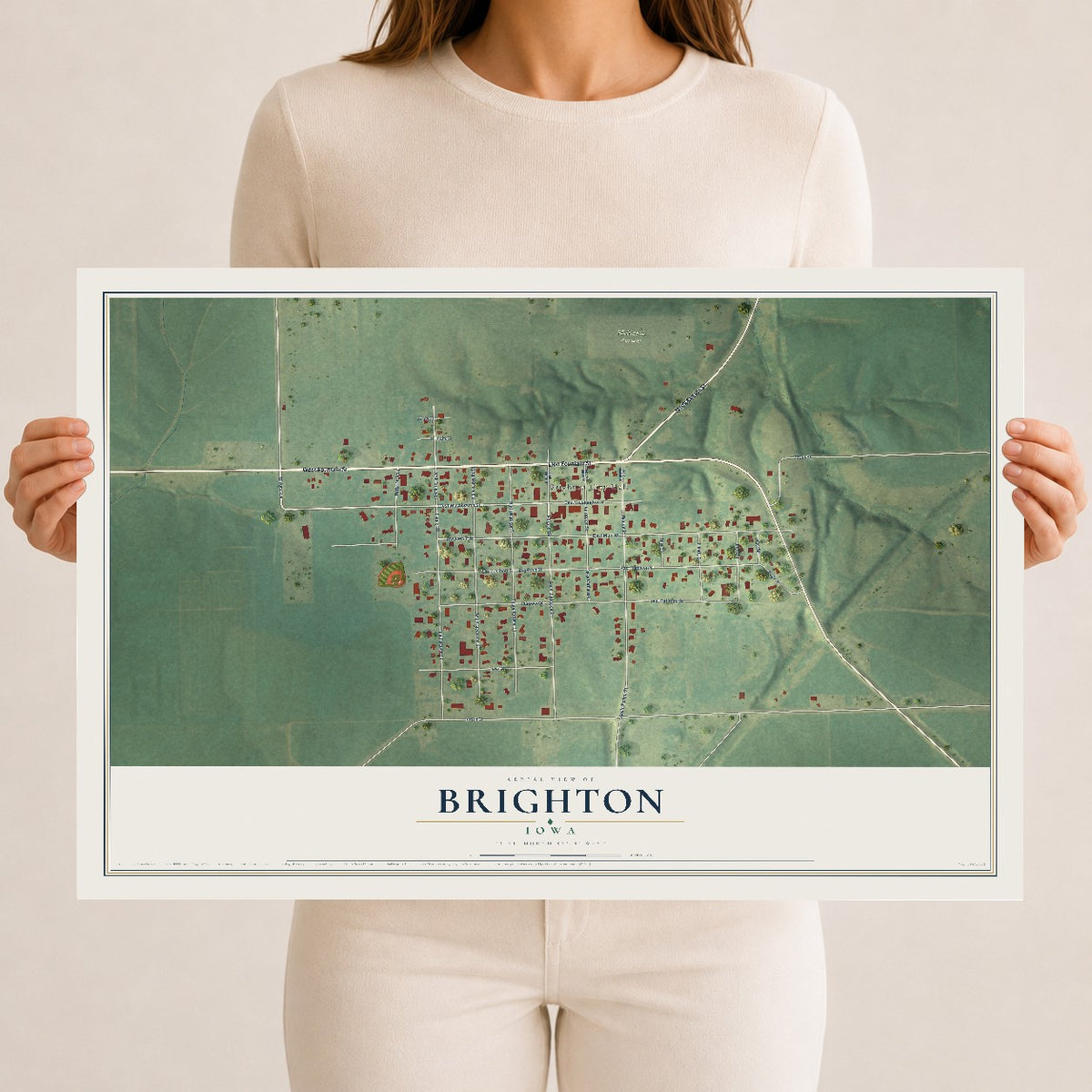 Map of Brighton, Iowa, 12 x 18 inch unframed archival matte print