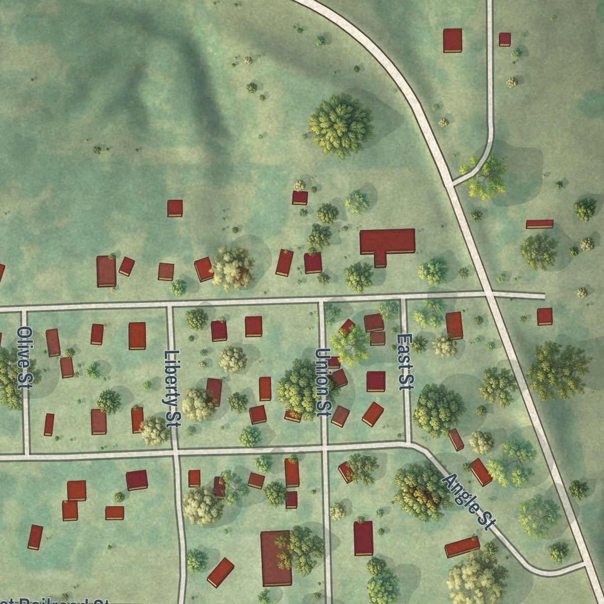 Second close-up of the map of Brighton, Iowa print showing more streets and buildings