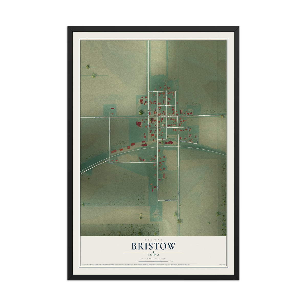 Map of Bristow, Iowa, 12 x 18 inch print in a black wood frame