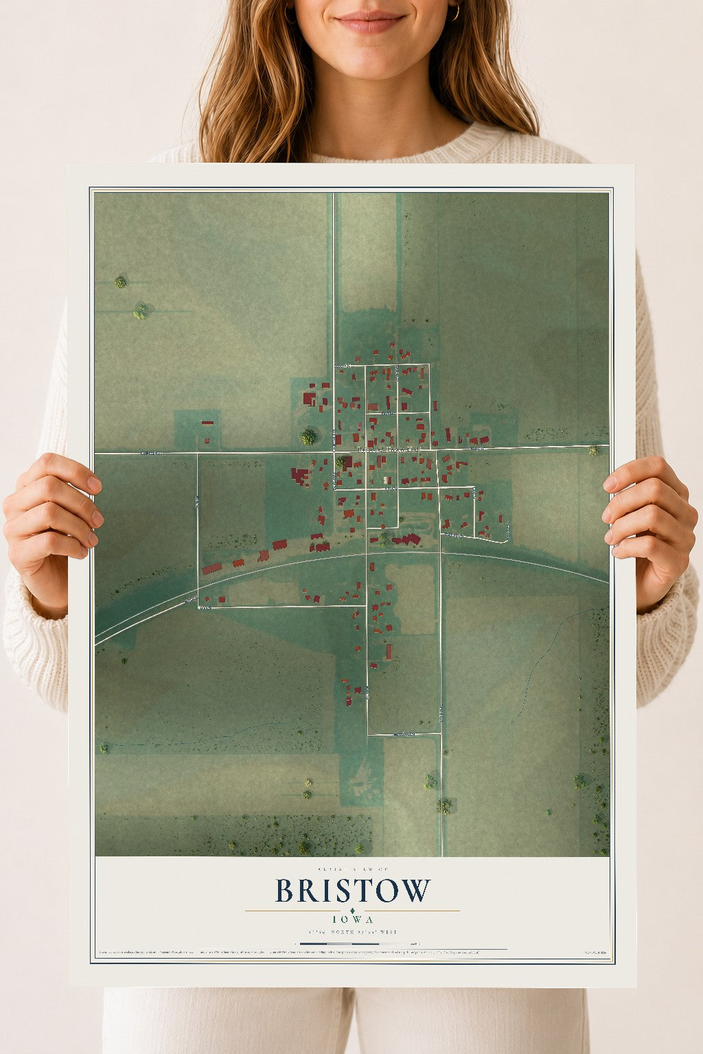 Map of Bristow, Iowa, 18 x 24 inch unframed archival matte print