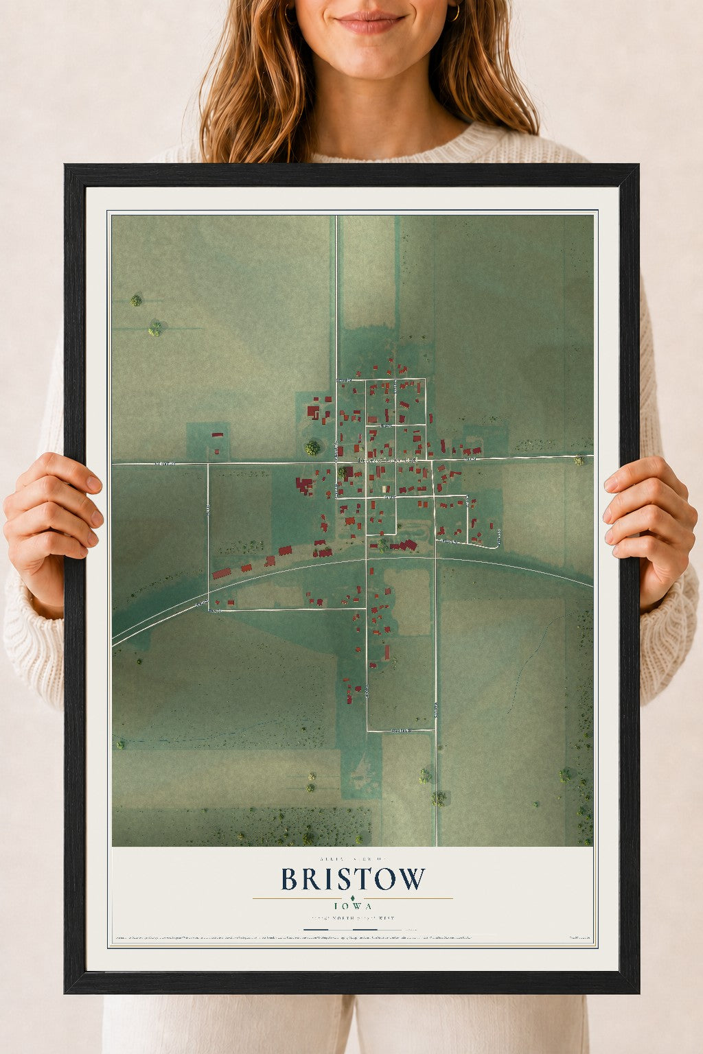 Map of Bristow, Iowa, 18 x 24 inch print in a black wood frame