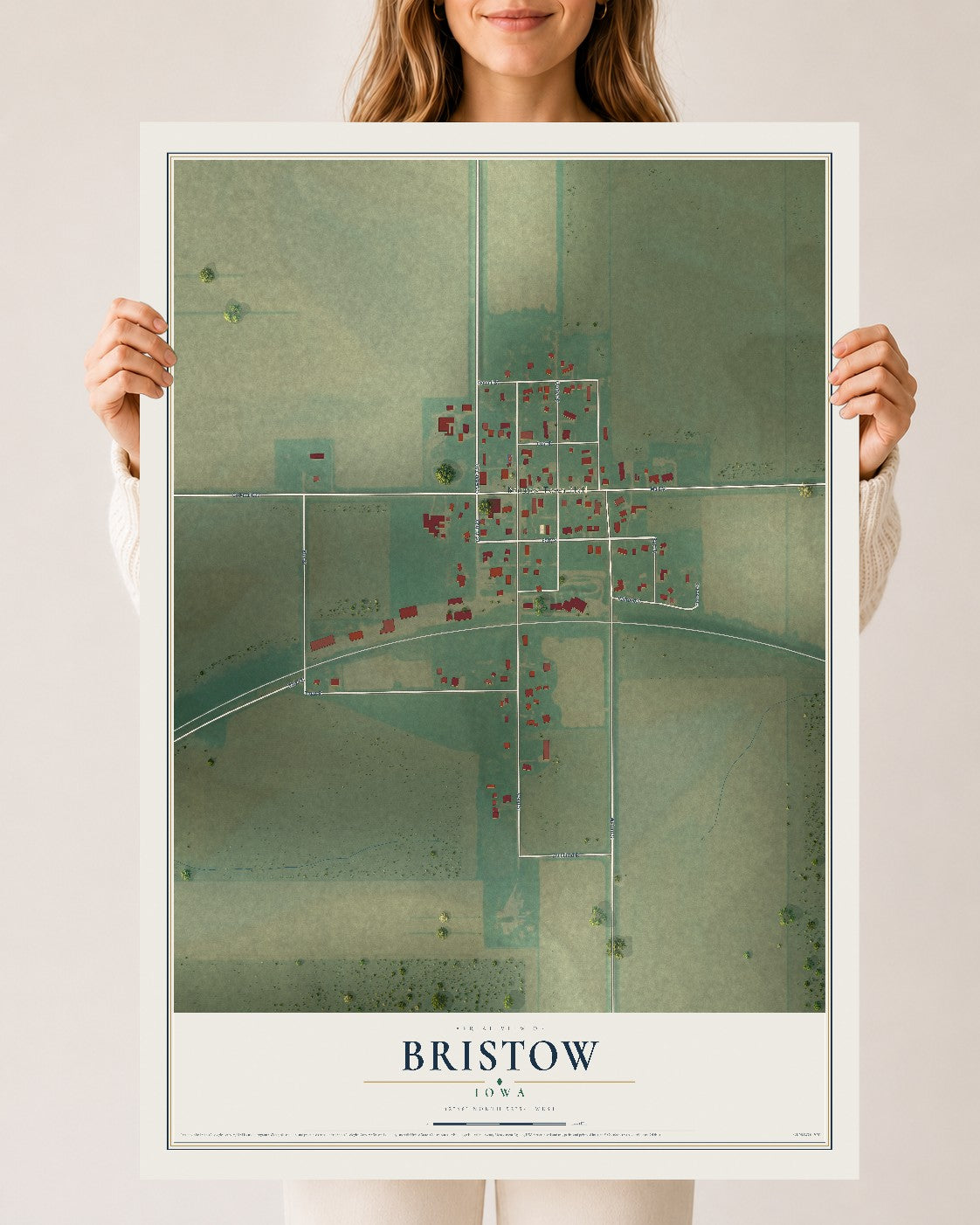 Map of Bristow, Iowa, 24 x 36 inch unframed archival matte print