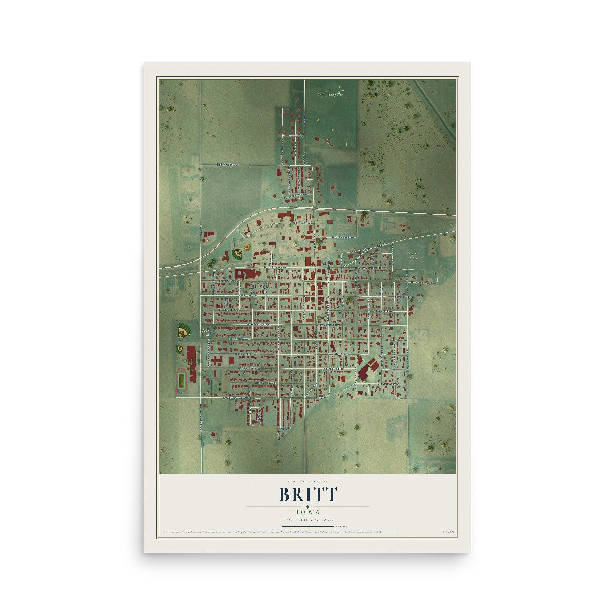 Map of Britt, Iowa, 12 x 18 inch unframed archival matte print