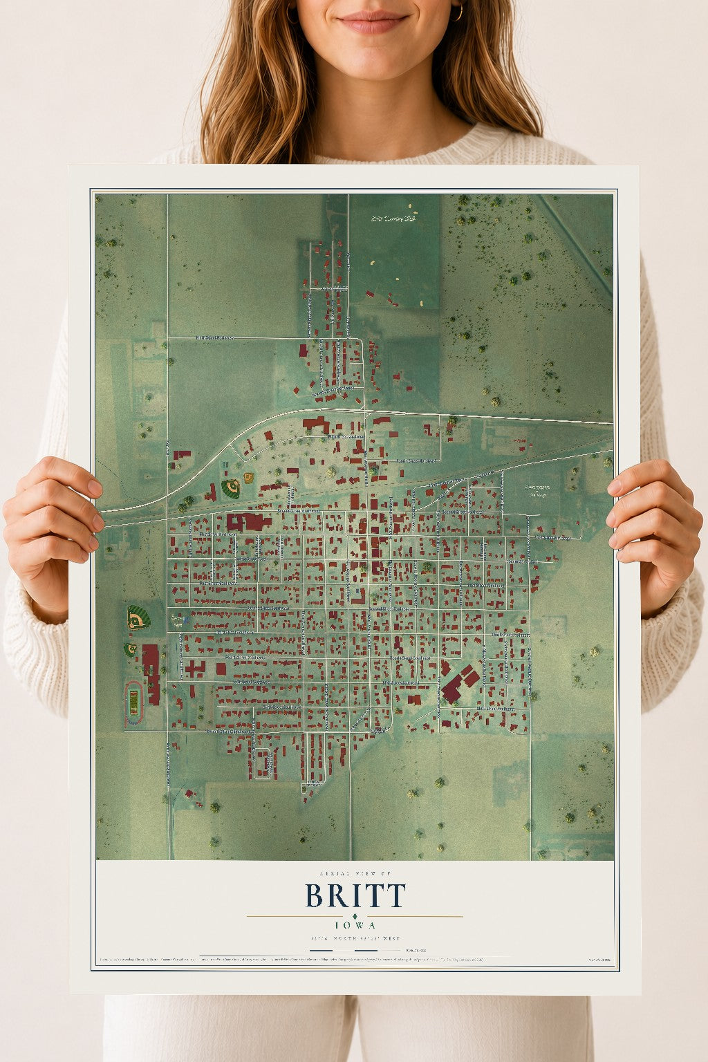 Map of Britt, Iowa, 18 x 24 inch unframed archival matte print