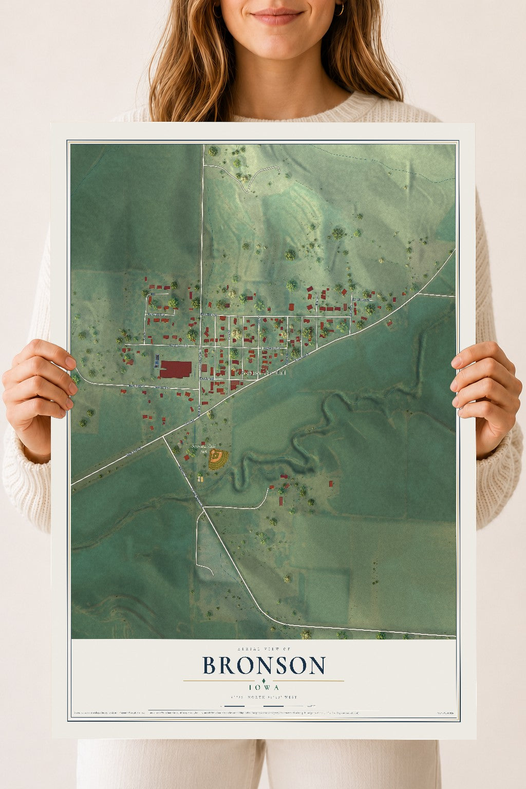 Map of Bronson, Iowa, 18 x 24 inch unframed archival matte print