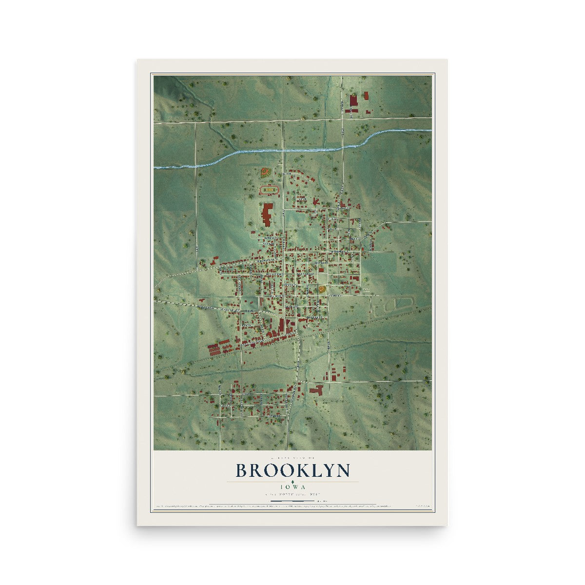 Map of Brooklyn, Iowa, 12 x 18 inch unframed archival matte print