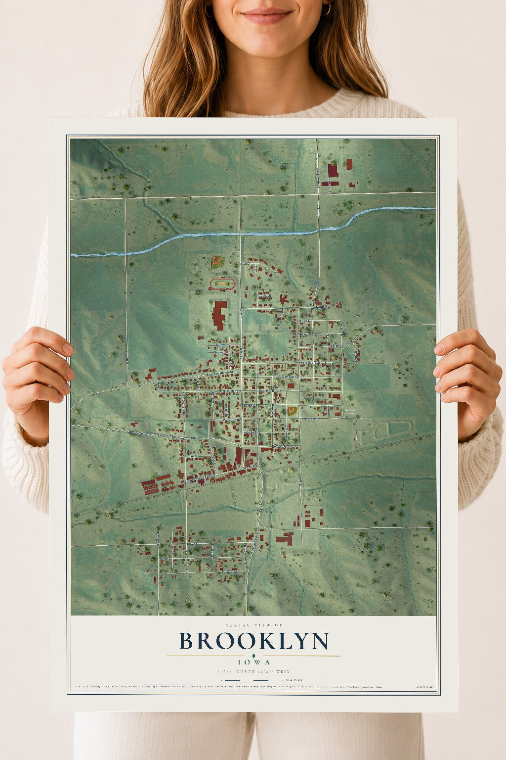 Map of Brooklyn, Iowa, 18 x 24 inch unframed archival matte print