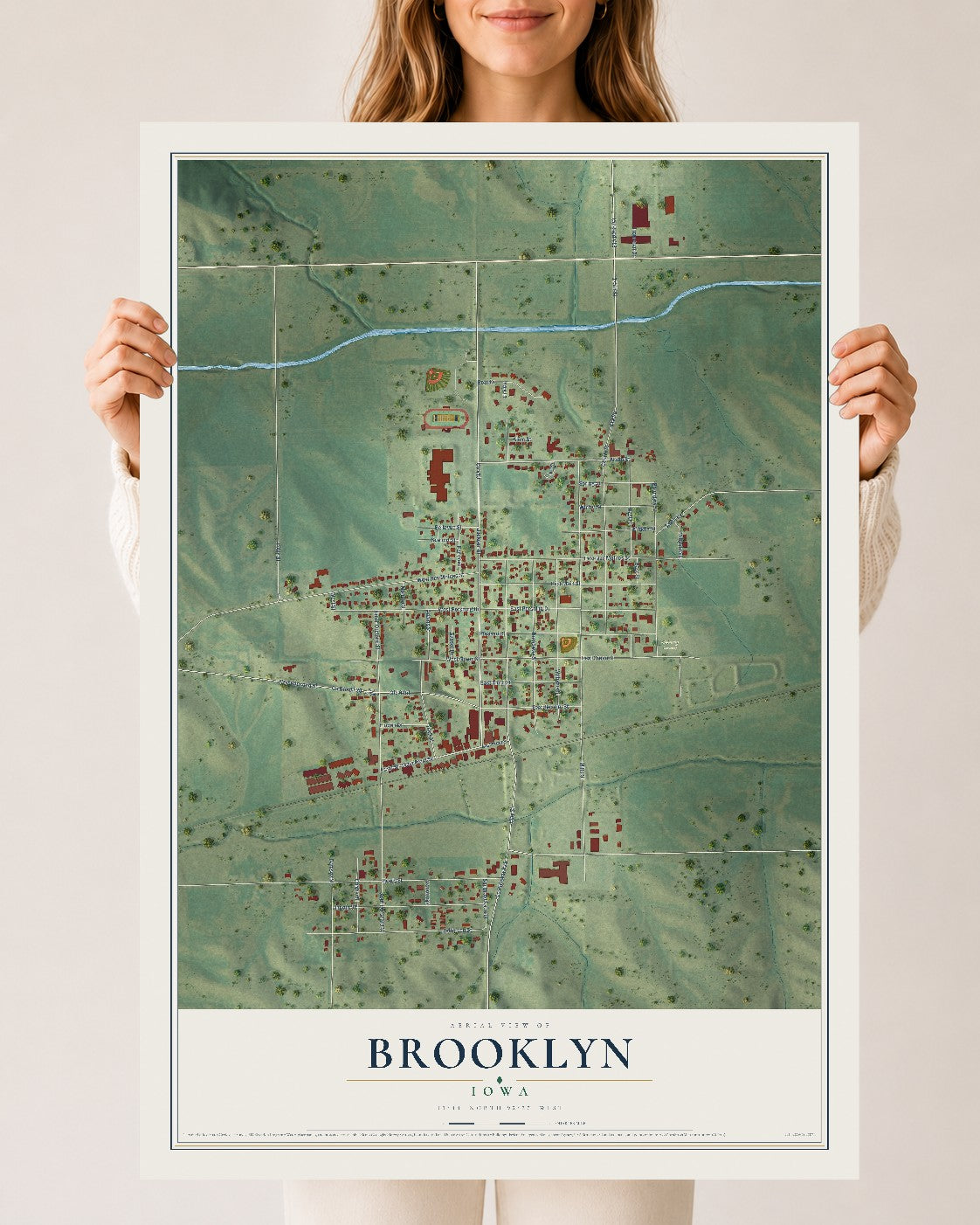 Map of Brooklyn, Iowa, 24 x 36 inch unframed archival matte print