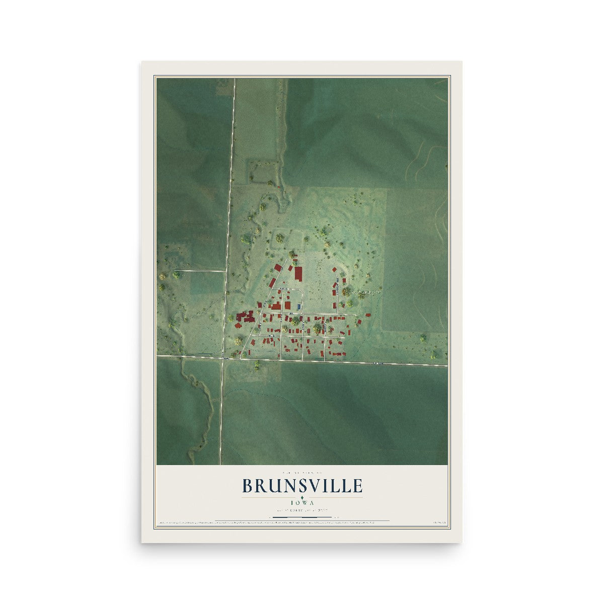Map of Brunsville, Iowa, 12 x 18 inch unframed archival matte print