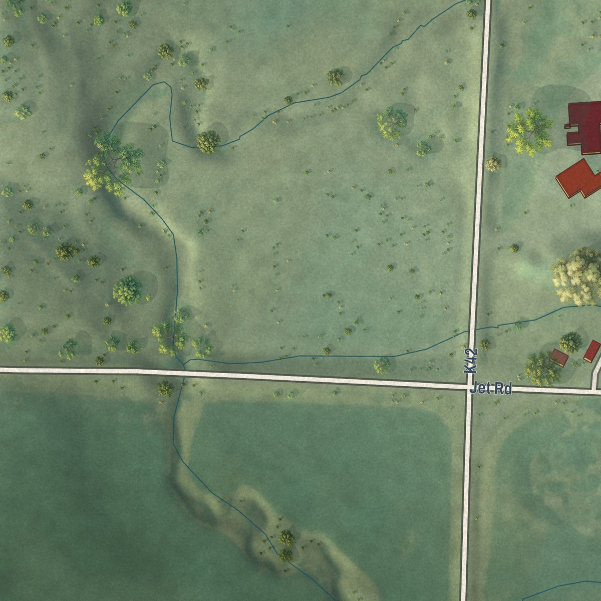 Second close-up of the map of Brunsville, Iowa print showing more streets and buildings