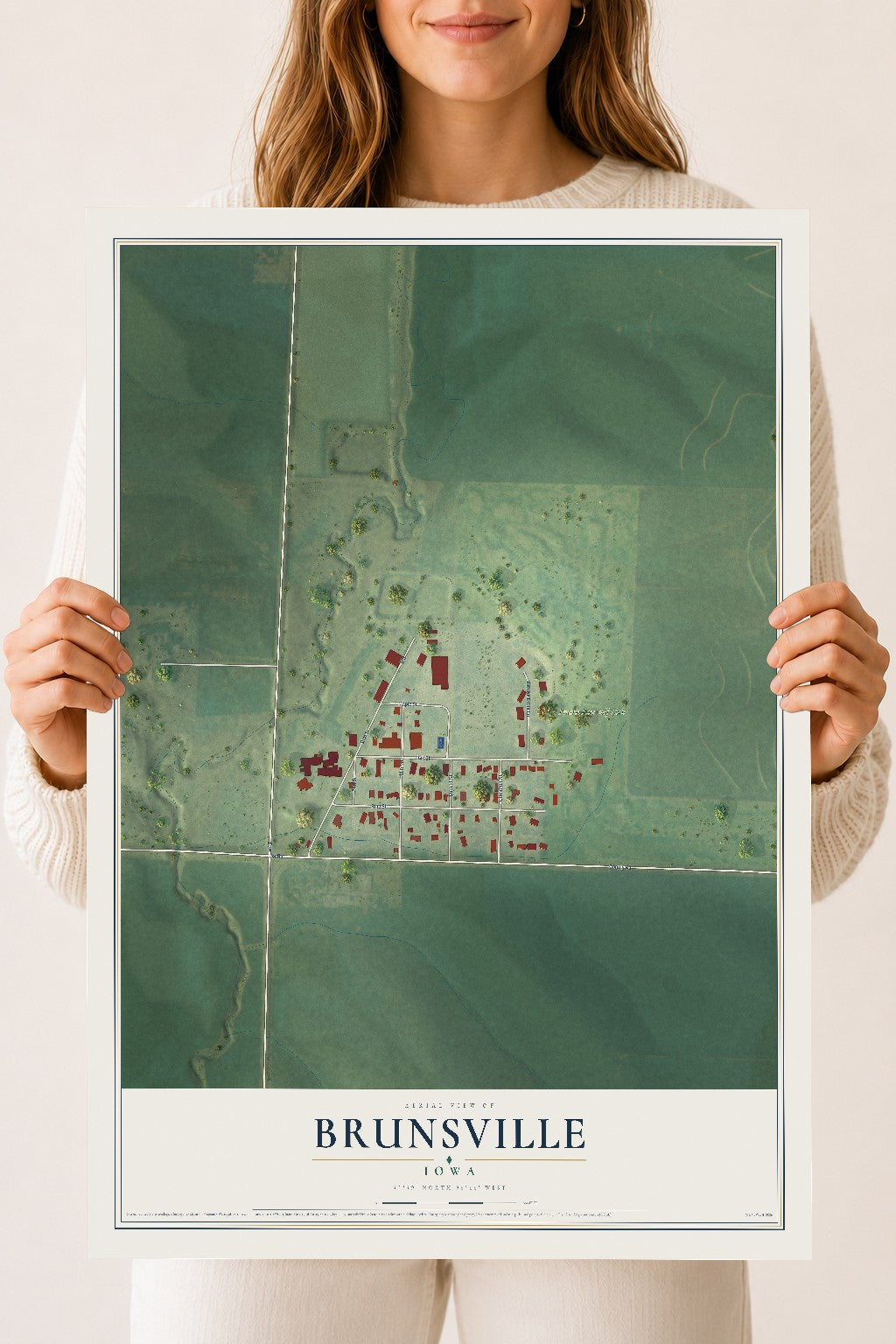 Map of Brunsville, Iowa, 18 x 24 inch unframed archival matte print