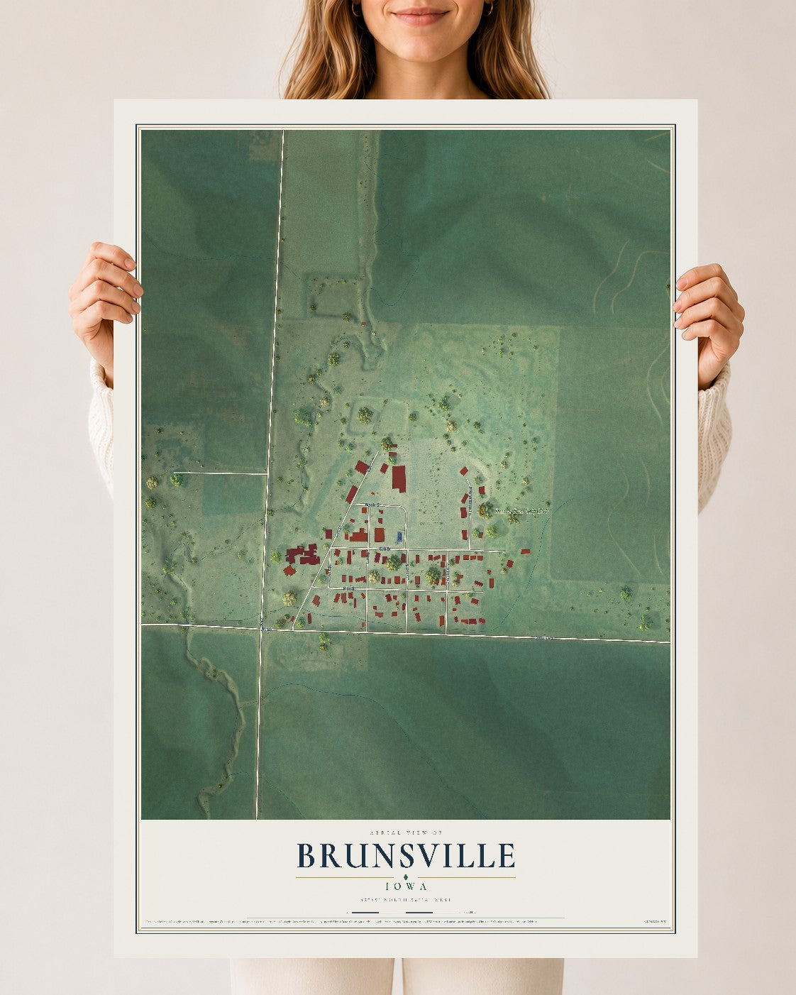 Map of Brunsville, Iowa, 24 x 36 inch unframed archival matte print