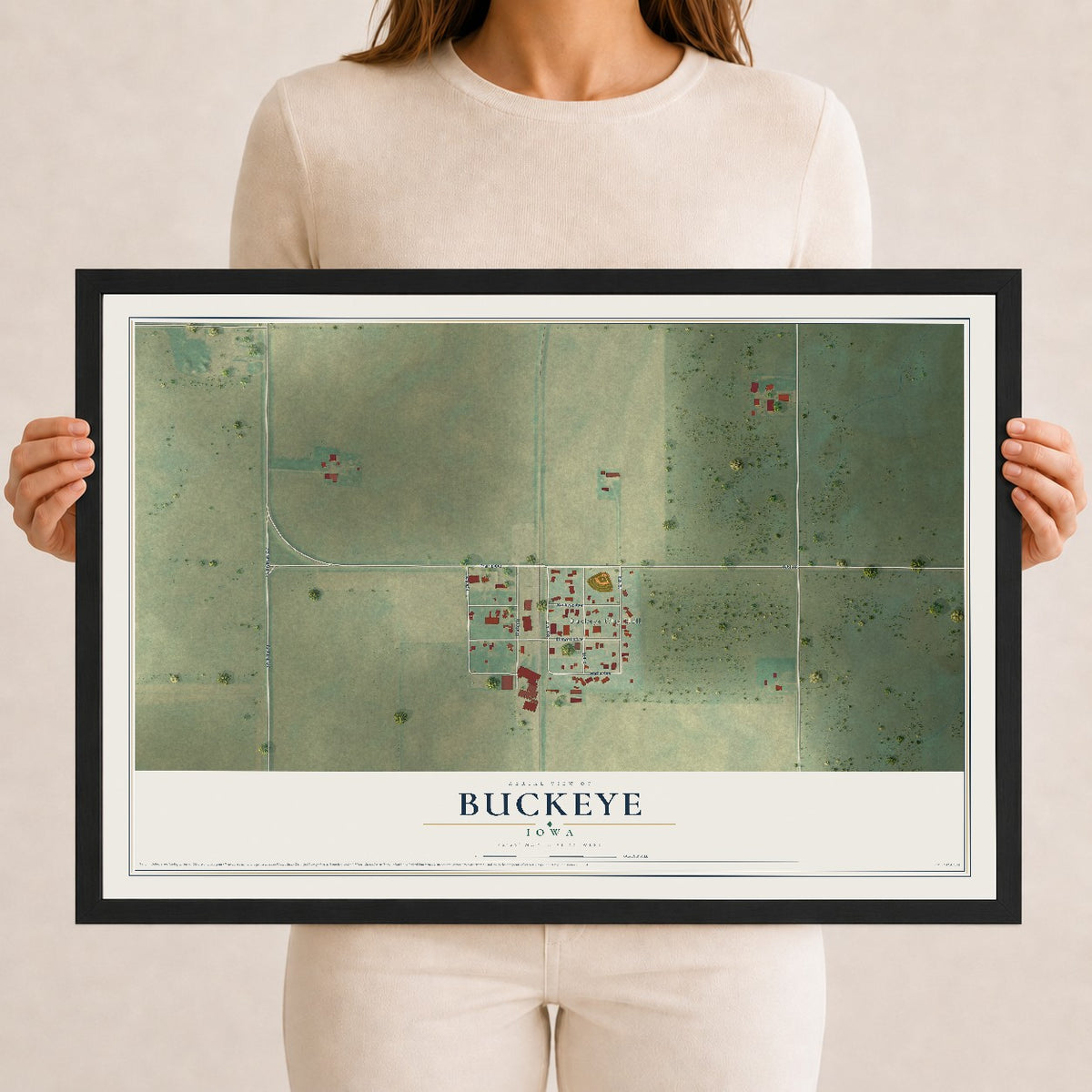 Map of Buckeye, Iowa, 12 x 18 inch print in a black wood frame