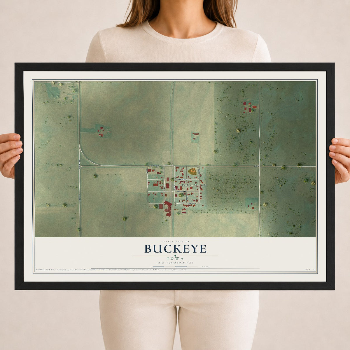 Map of Buckeye, Iowa, 18 x 24 inch print in a black wood frame