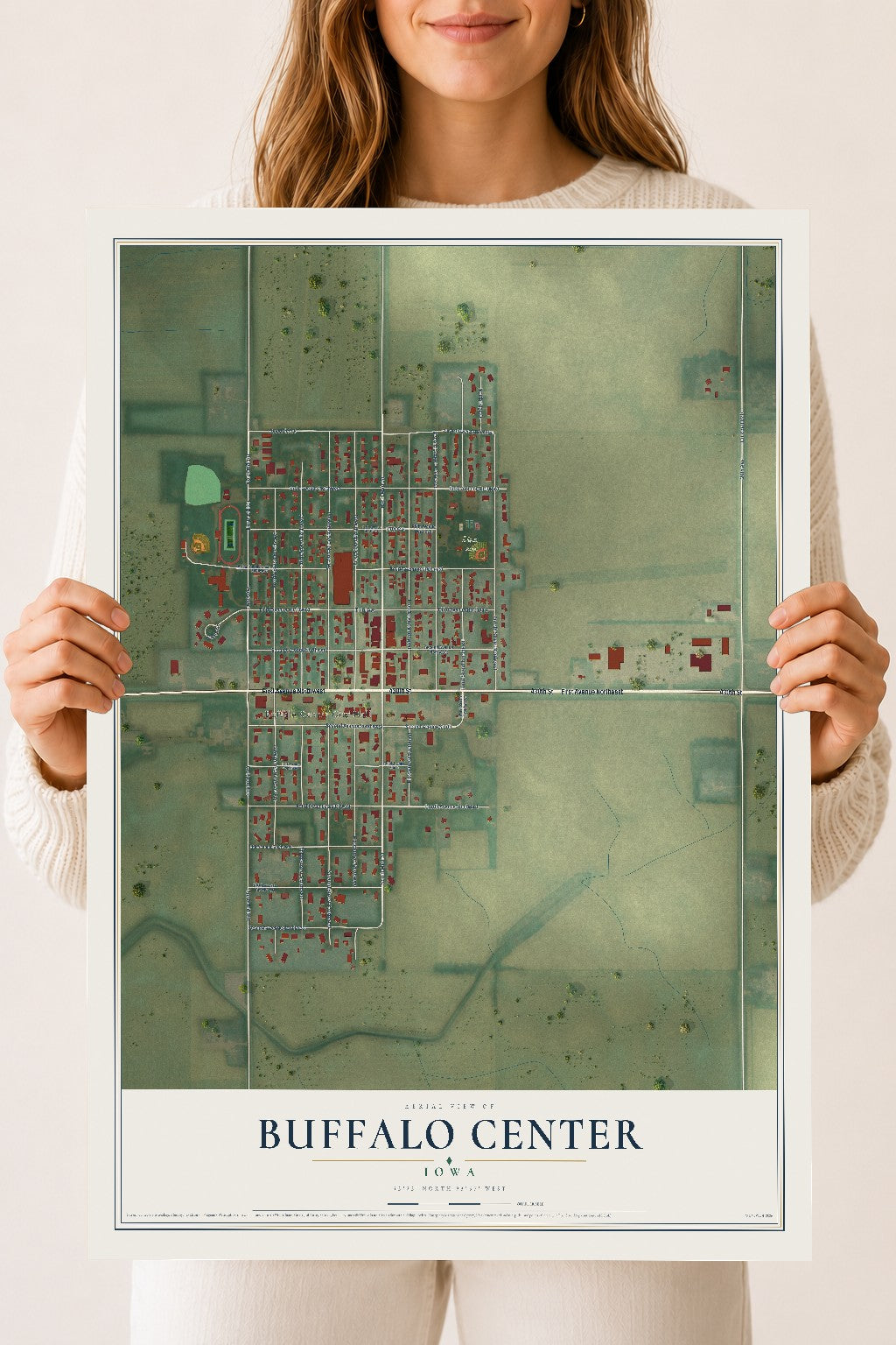Map of Buffalo Center, Iowa, 18 x 24 inch unframed archival matte print
