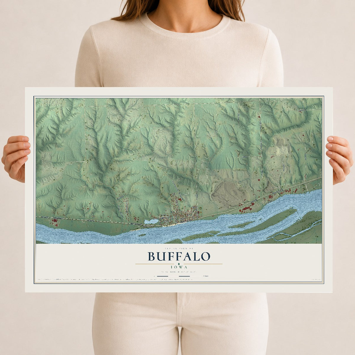 Map of Buffalo, Iowa, 12 x 18 inch unframed archival matte print