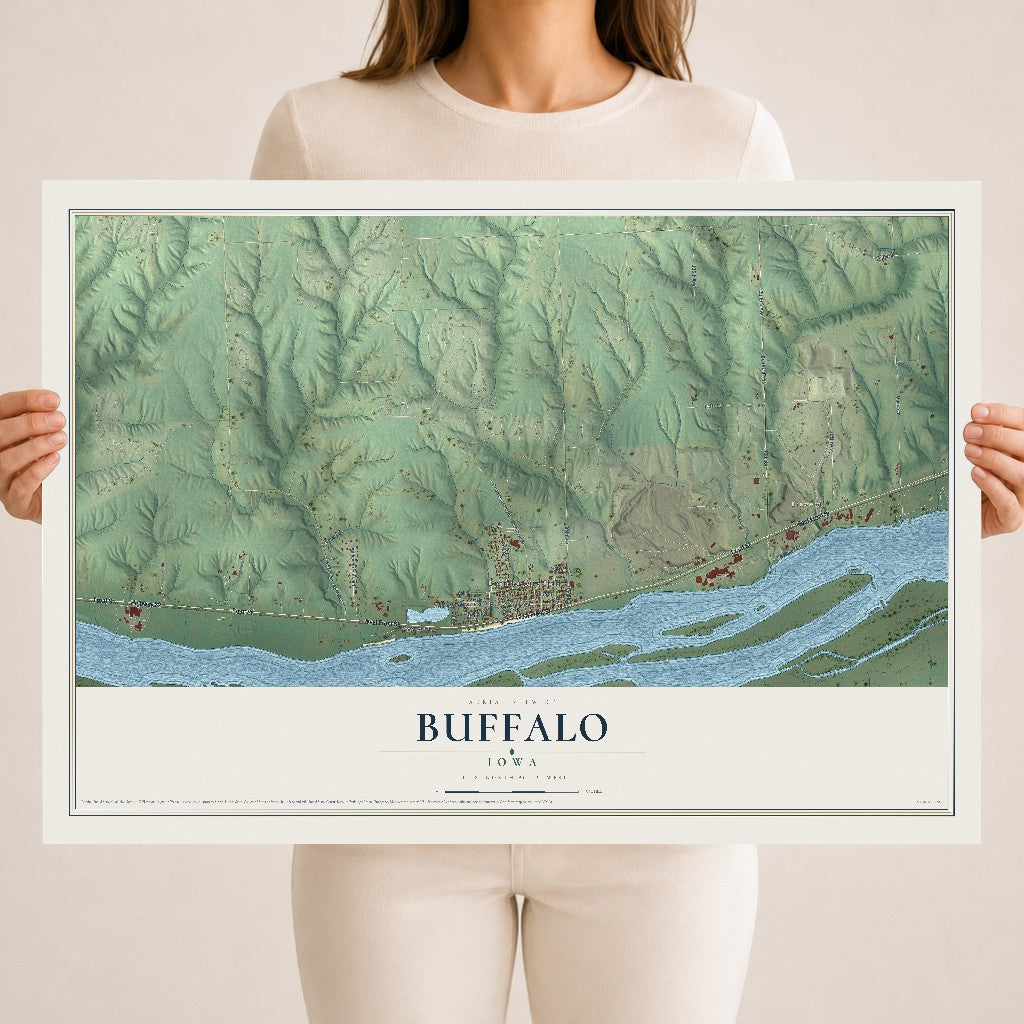 Map of Buffalo, Iowa, 18 x 24 inch unframed archival matte print