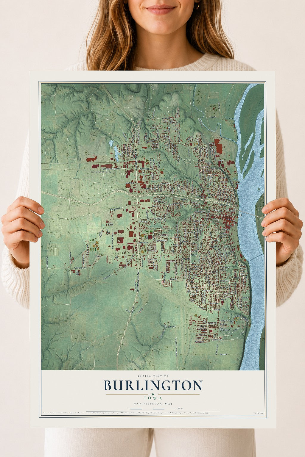 Map of Burlington, Iowa, 18 x 24 inch unframed archival matte print