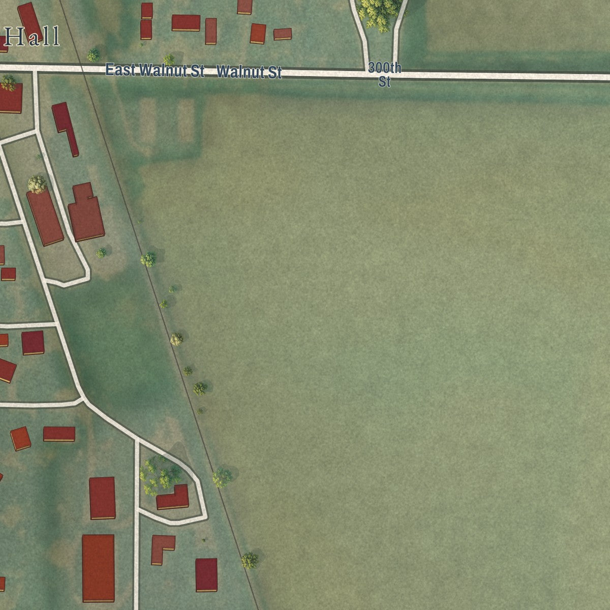 Second close-up of the map of Burt, Iowa print showing more streets and buildings