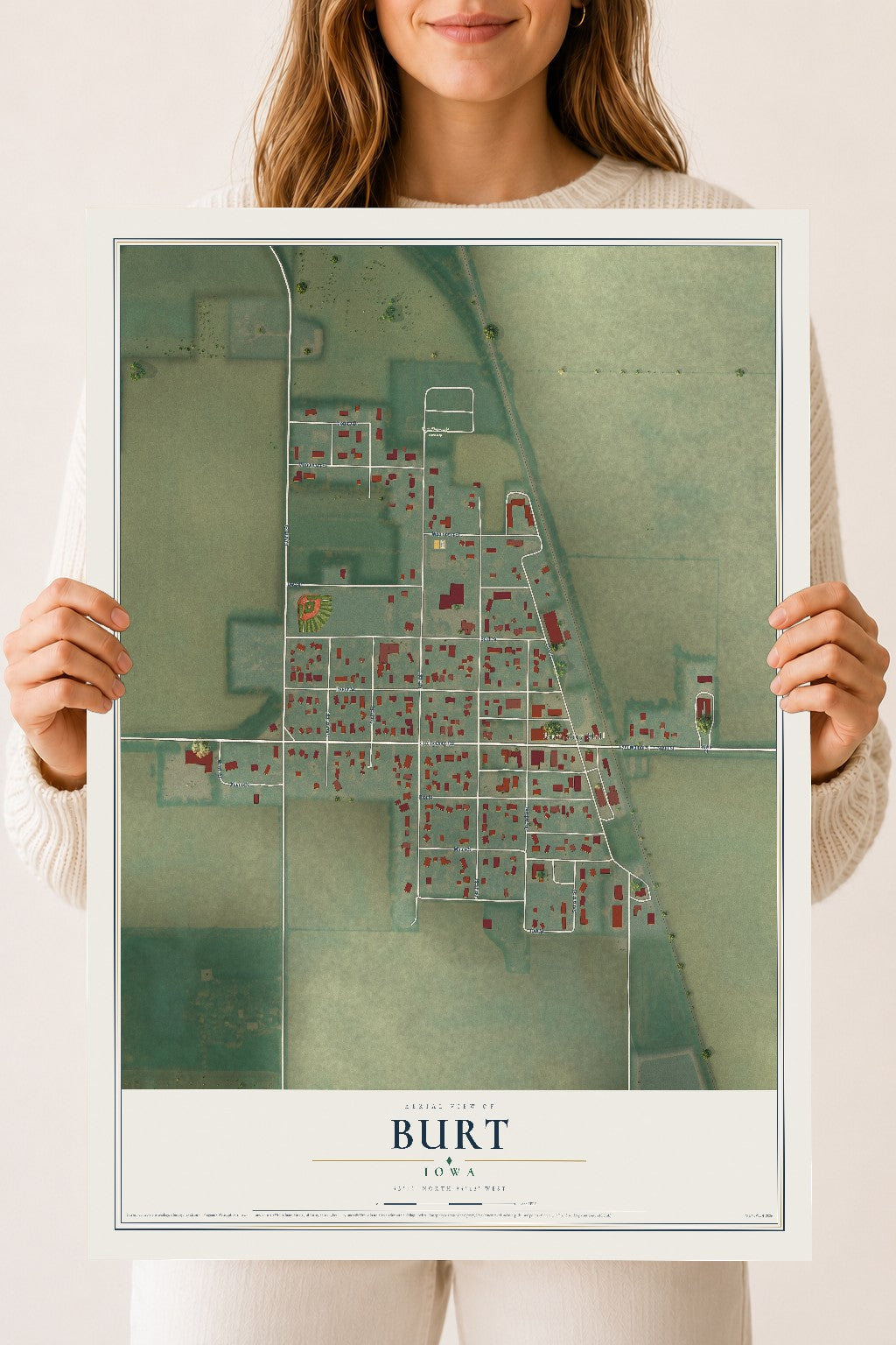 Map of Burt, Iowa, 18 x 24 inch unframed archival matte print