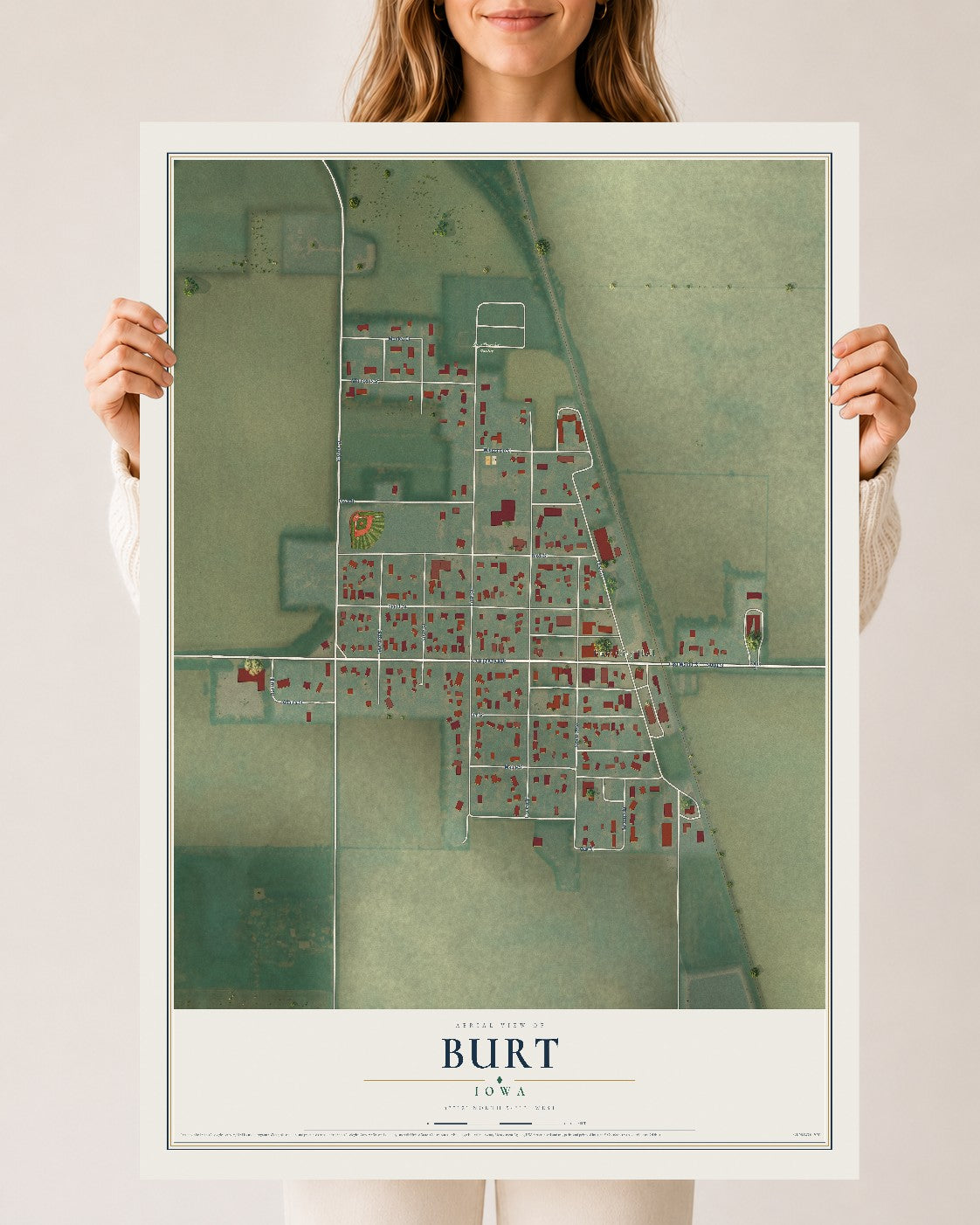 Map of Burt, Iowa, 24 x 36 inch unframed archival matte print