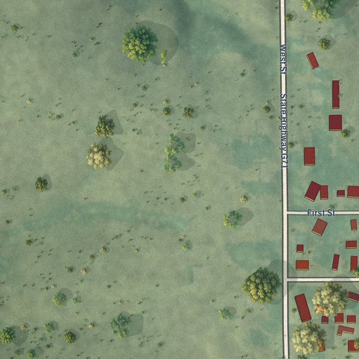 Second close-up of the map of Bussey, Iowa print showing more streets and buildings