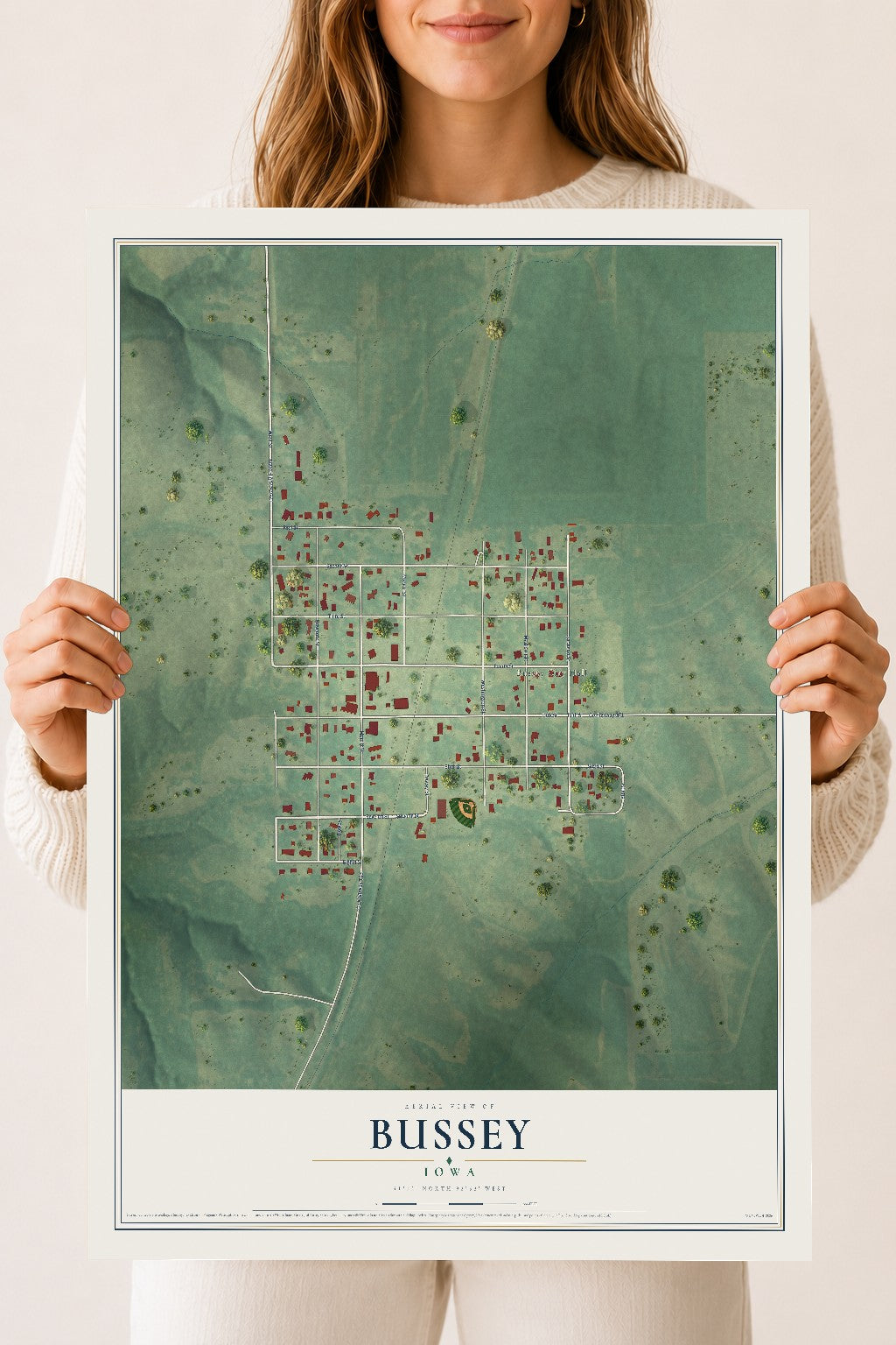 Map of Bussey, Iowa, 18 x 24 inch unframed archival matte print
