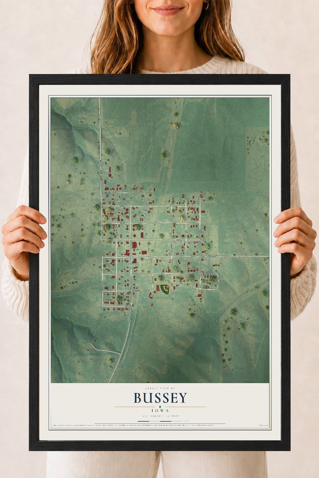 Map of Bussey, Iowa, 18 x 24 inch print in a black wood frame