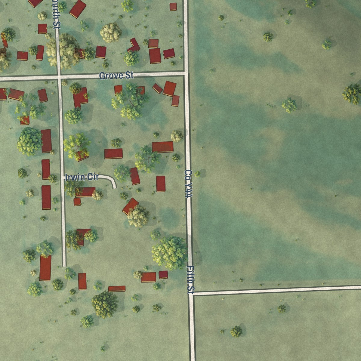 Second close-up of the map of Calamus, Iowa print showing more streets and buildings