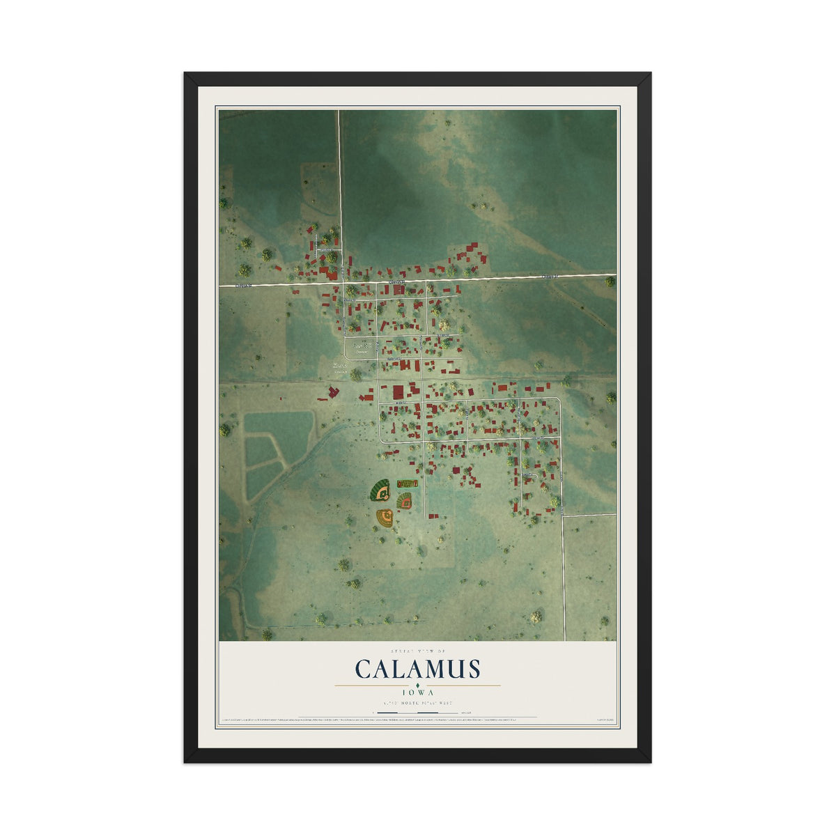 Map of Calamus, Iowa, 12 x 18 inch print in a black wood frame