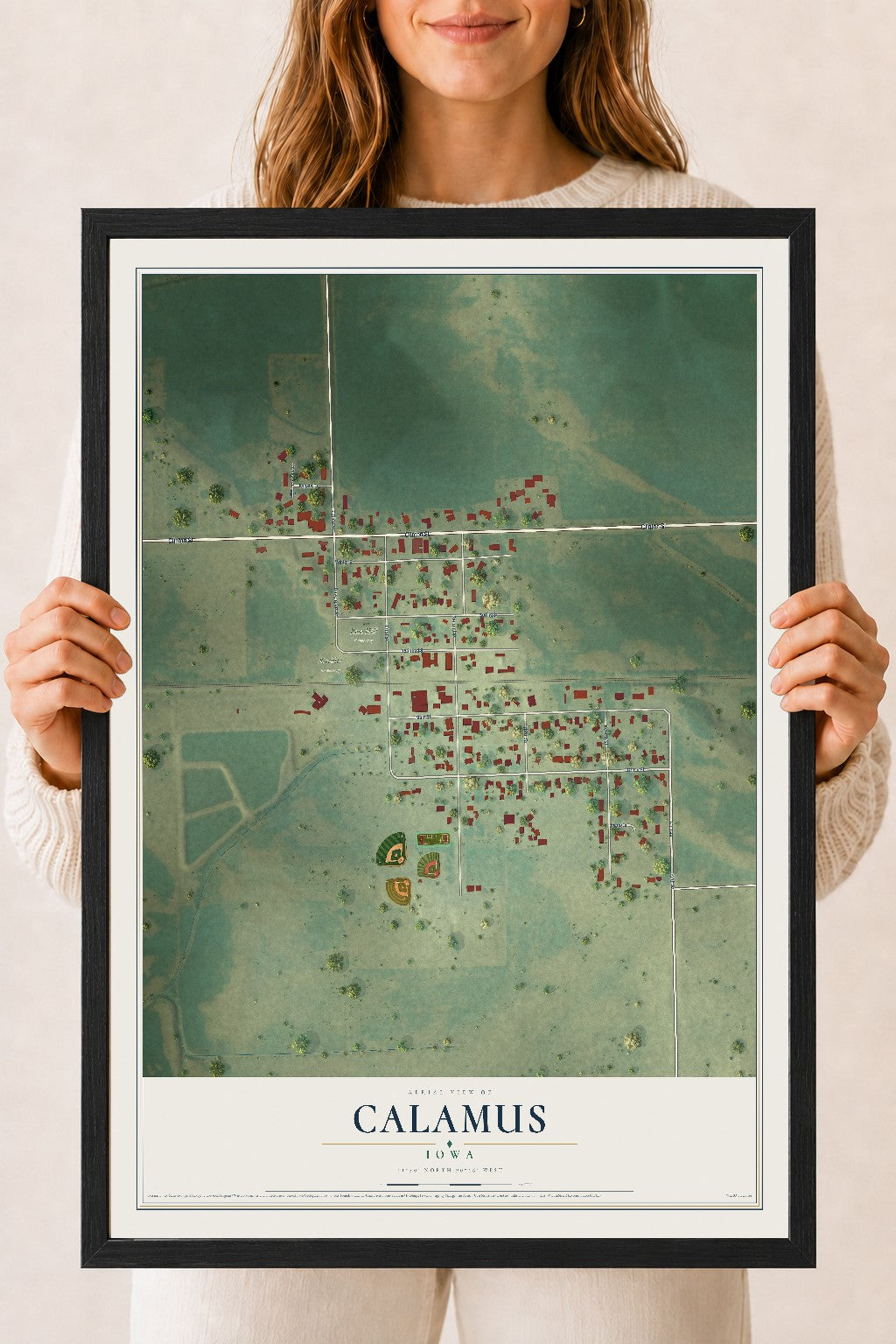 Map of Calamus, Iowa, 18 x 24 inch print in a black wood frame