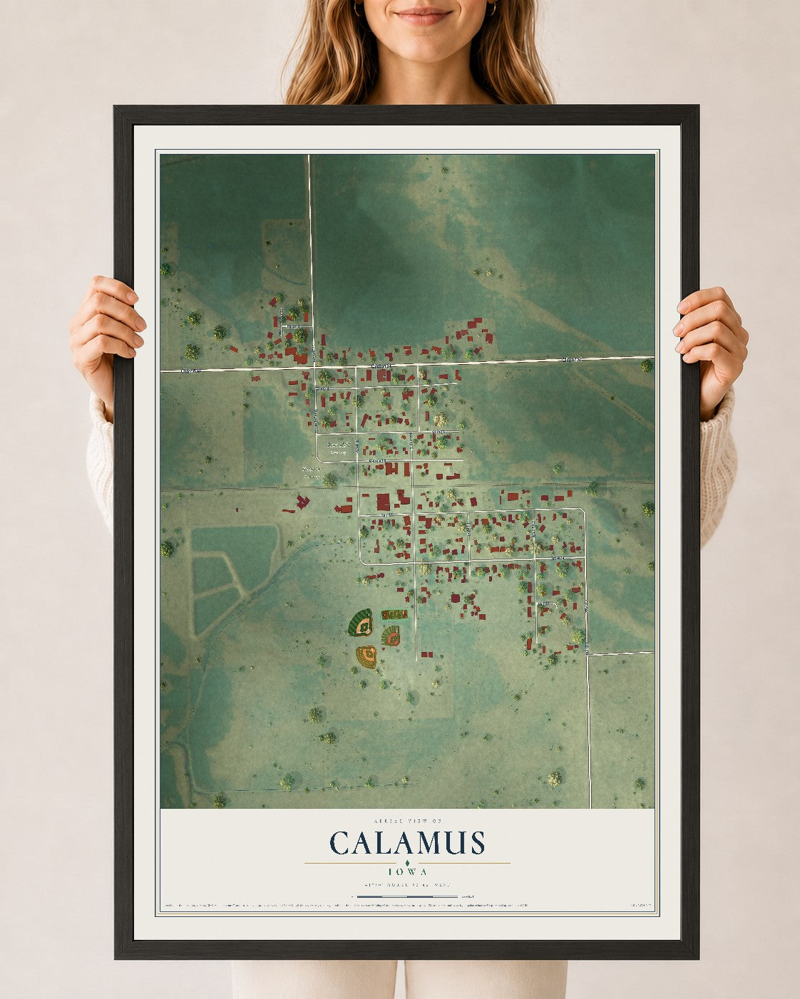 Map of Calamus, Iowa, 24 x 36 inch print in a black wood frame