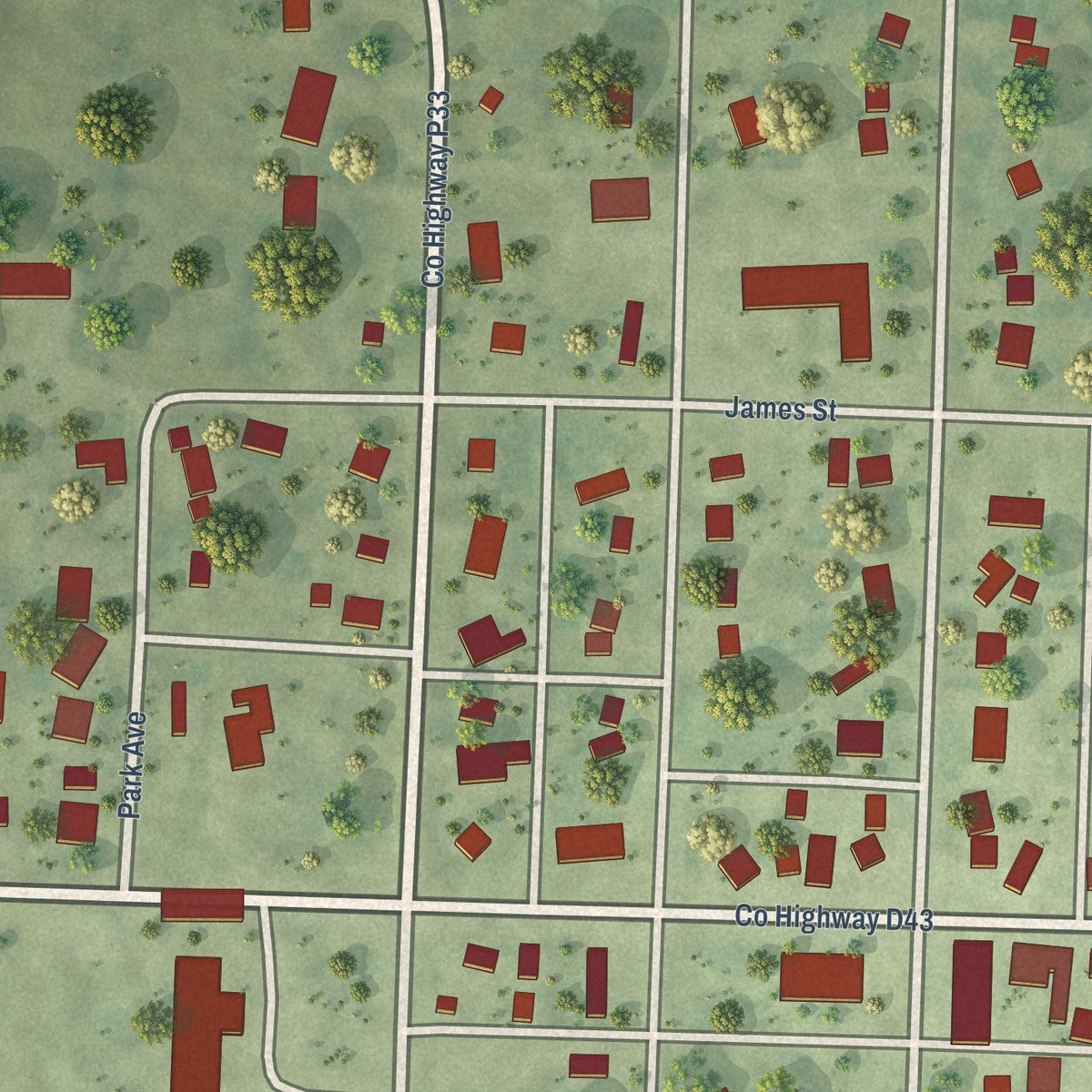 Close-up of the map of Callender, Iowa print showing street and building detail