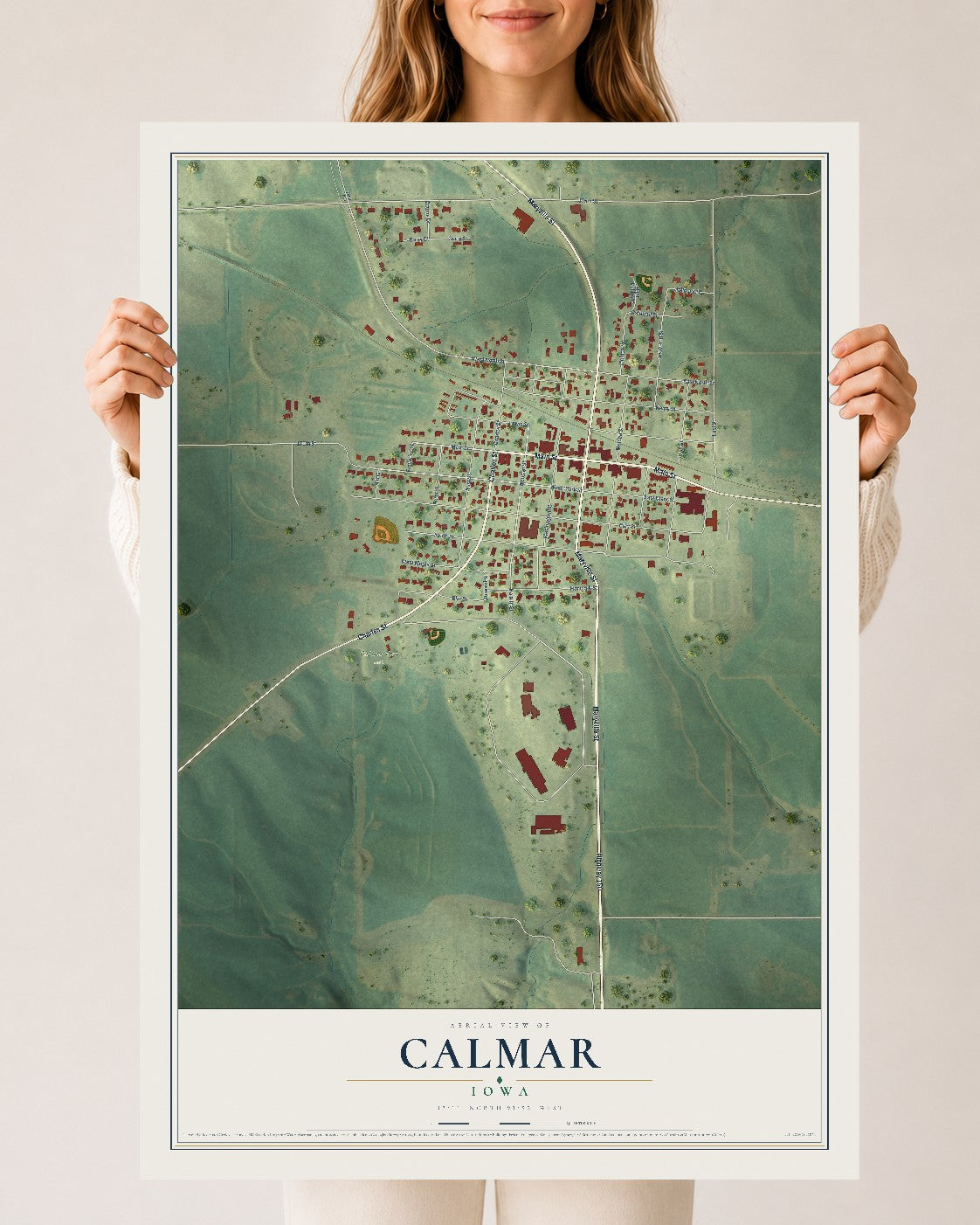 Map of Calmar, Iowa, 24 x 36 inch unframed archival matte print