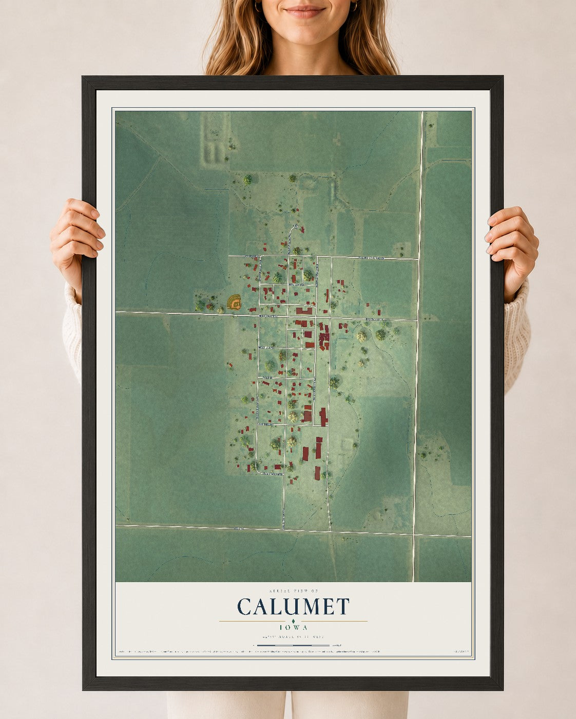 Map of Calumet, Iowa, 24 x 36 inch print in a black wood frame