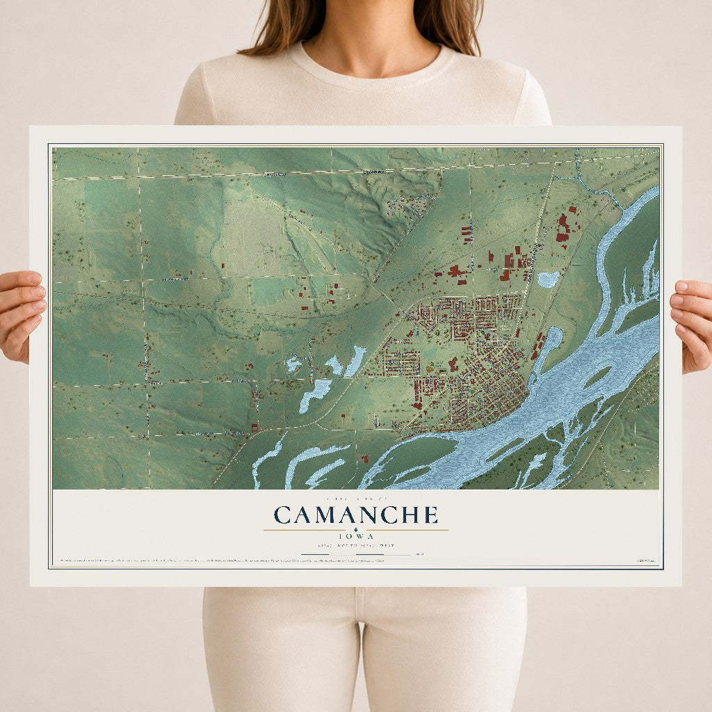 Map of Camanche, Iowa, 18 x 24 inch unframed archival matte print