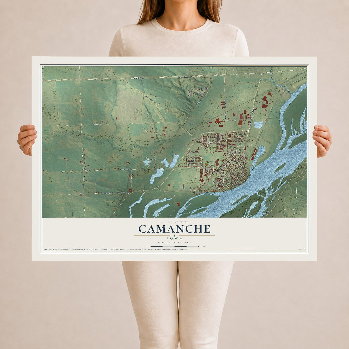 Map of Camanche, Iowa, 24 x 36 inch unframed archival matte print
