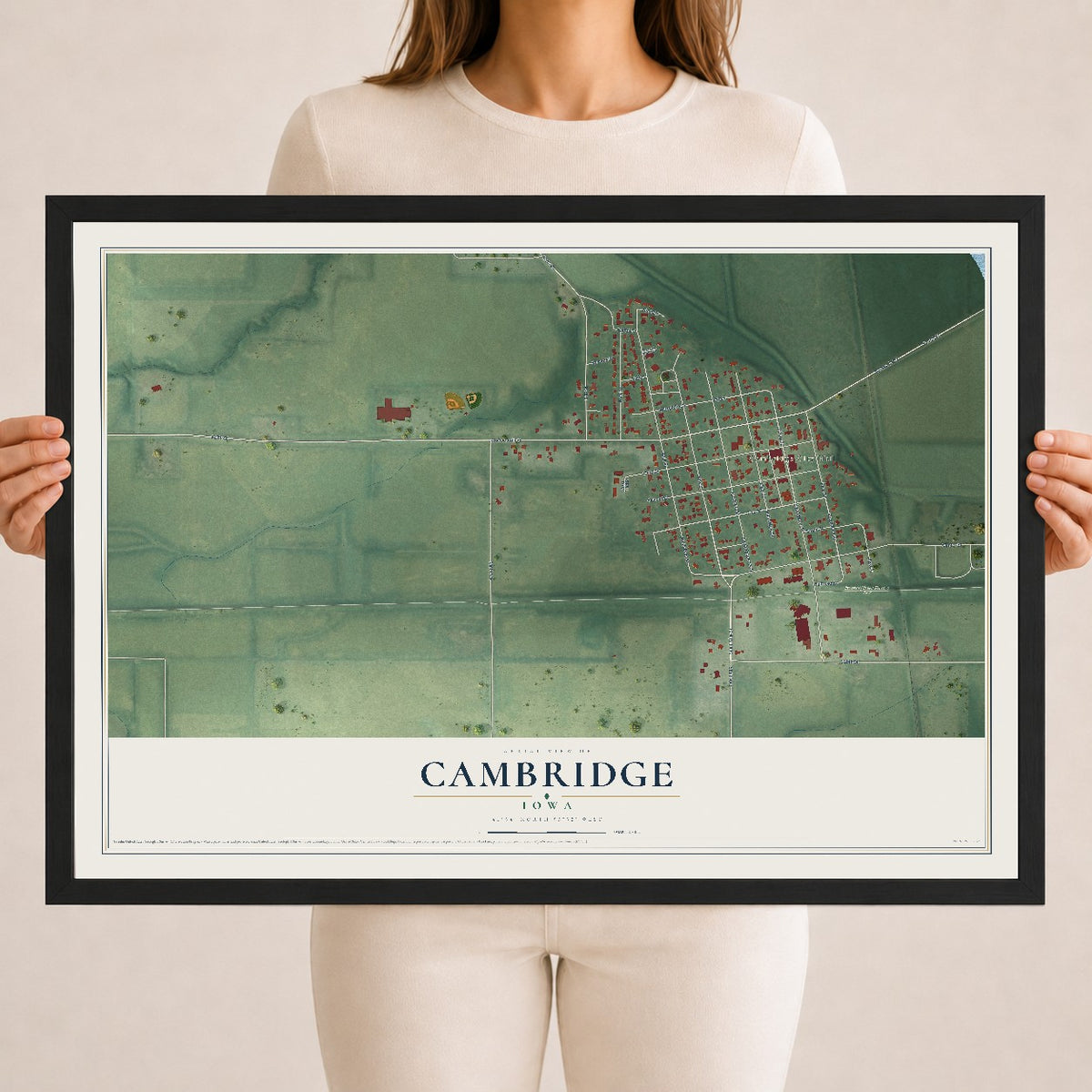 Map of Cambridge, Iowa, 18 x 24 inch print in a black wood frame