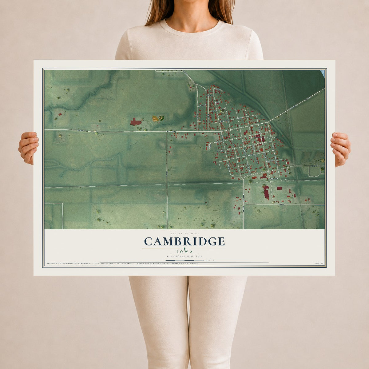 Map of Cambridge, Iowa, 24 x 36 inch unframed archival matte print