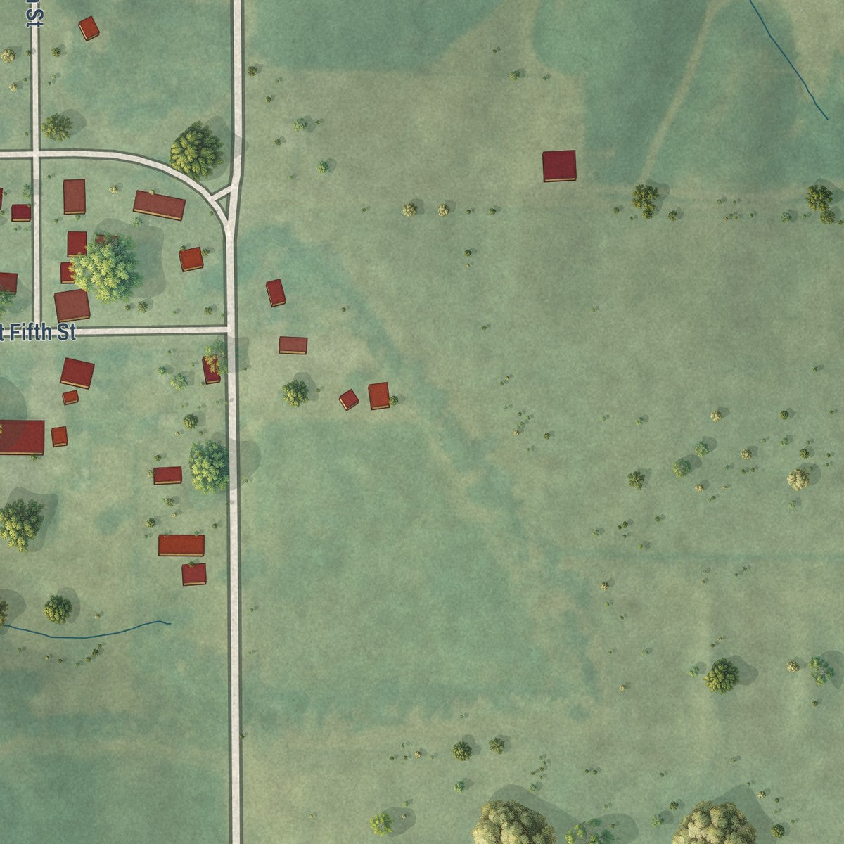 Second close-up of the map of Cantril, Iowa print showing more streets and buildings
