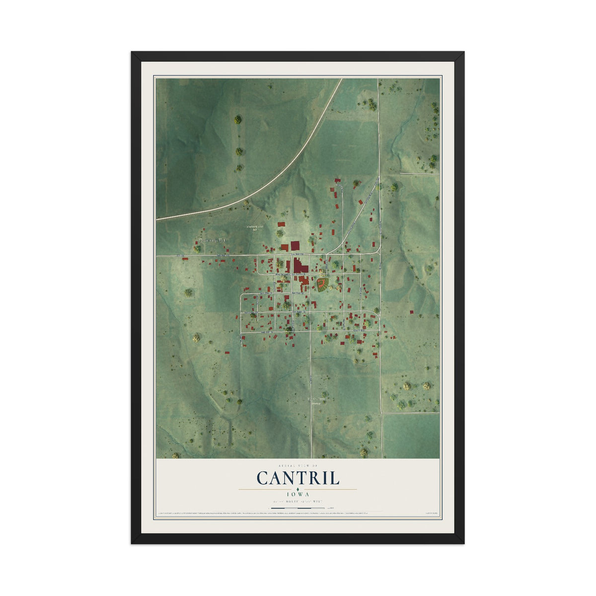 Map of Cantril, Iowa, 12 x 18 inch print in a black wood frame