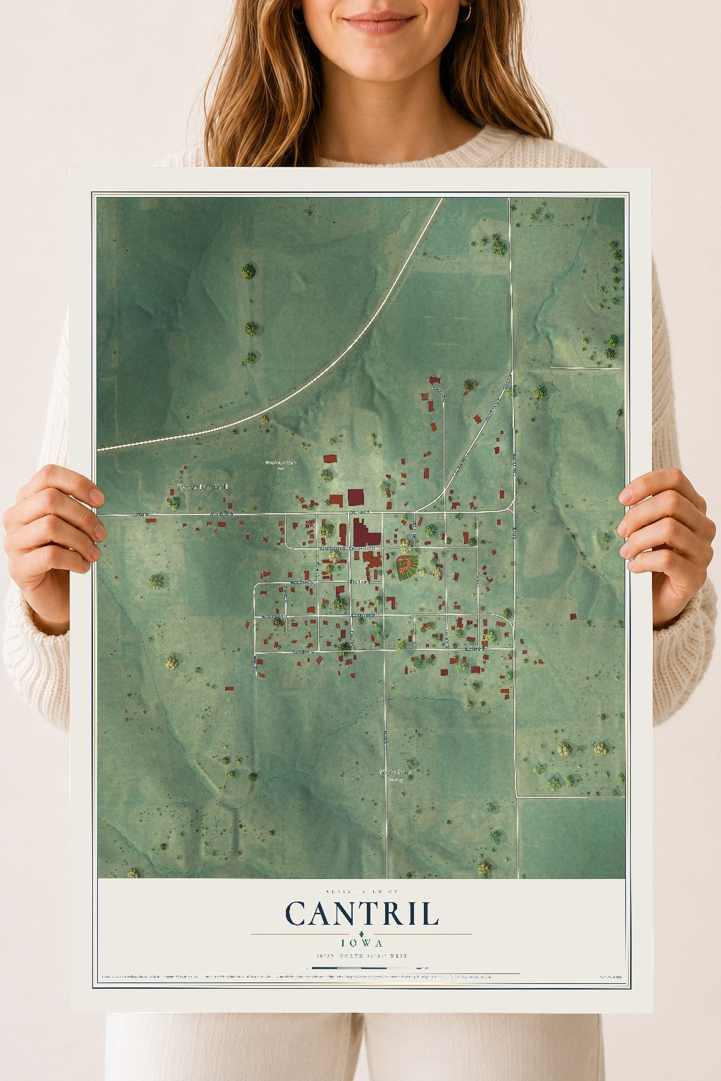 Map of Cantril, Iowa, 18 x 24 inch unframed archival matte print