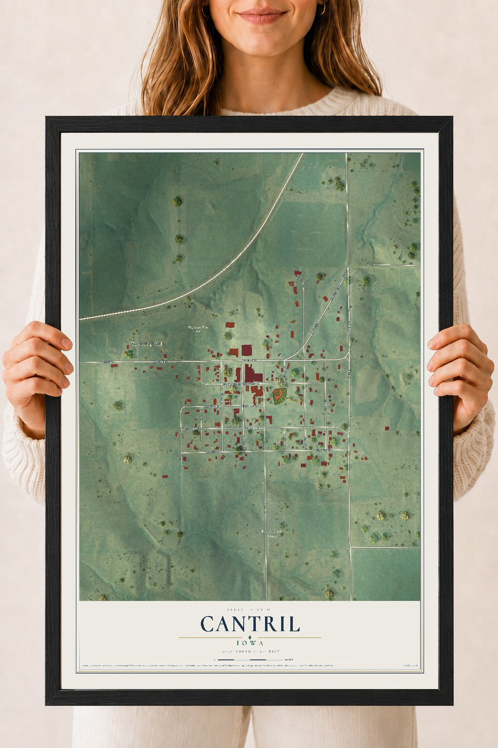 Map of Cantril, Iowa, 18 x 24 inch print in a black wood frame