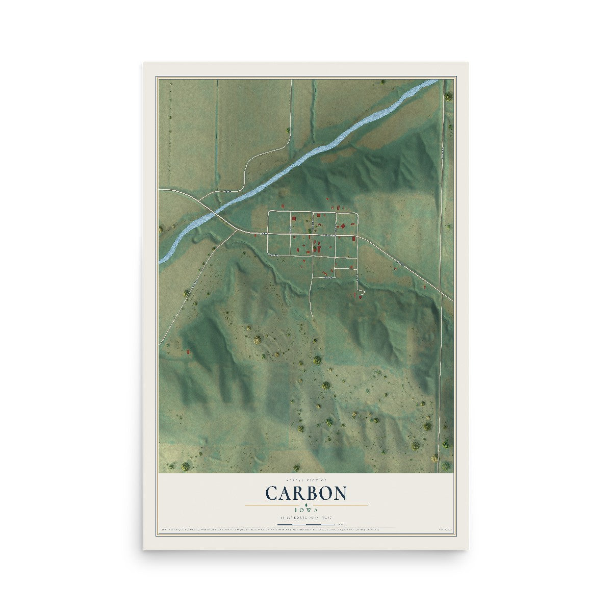 Map of Carbon, Iowa, 12 x 18 inch unframed archival matte print