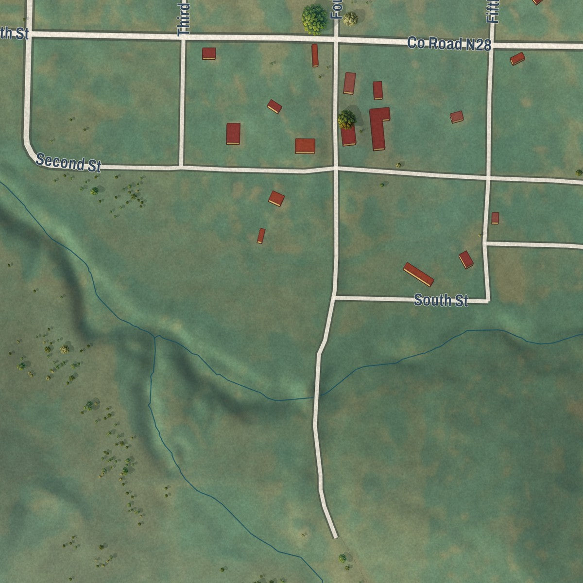 Close-up of the map of Carbon, Iowa print showing street and building detail