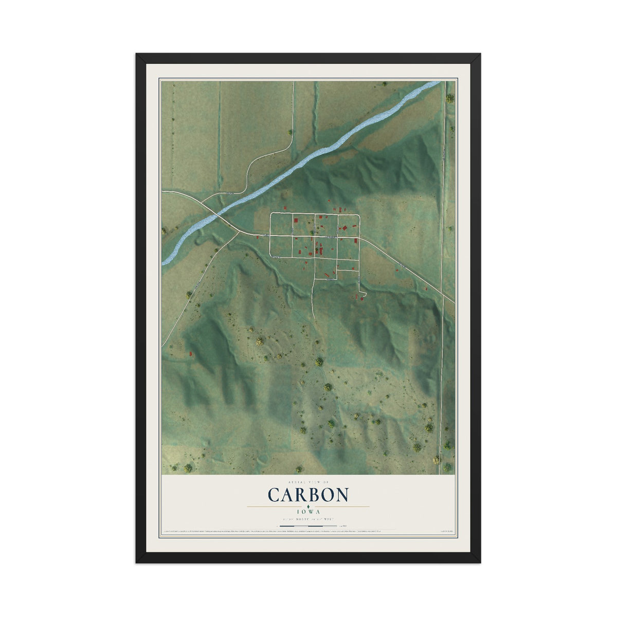 Map of Carbon, Iowa, 12 x 18 inch print in a black wood frame